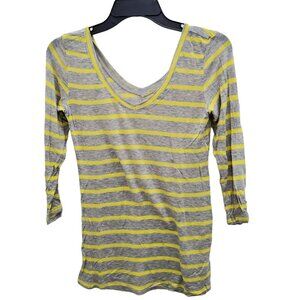 CAbi Women's Yellow Gray Stripe Super‎ Soft Double V-Neck LS Knit Tee Size S